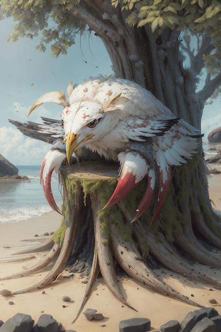 10746-3176783010-h0rrorCrab, _seagull, sitting_on_tree_stump,, (masterpiece_1.3), (best_quality_1.3), (ultra_detailed_1.3), 8k, extremely_clear,.png